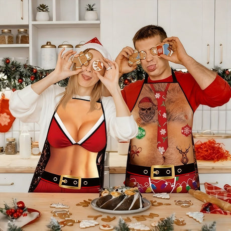 Christmas apron, waterproof apron, oil-resistant apron, festive kitchen decor, holiday cooking apron, Christmas gift idea, Santa apron, snowman apron, reindeer apron, family gathering apron - Christmas - Size 5-5PCS
