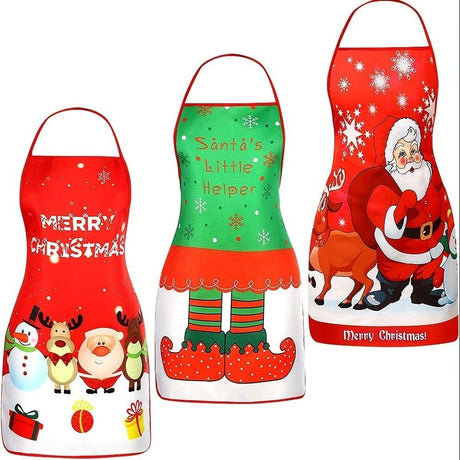 Christmas apron, waterproof apron, oil-resistant apron, festive kitchen decor, holiday cooking apron, Christmas gift idea, Santa apron, snowman apron, reindeer apron, family gathering apron - Christmas - Size 6-4PCS