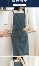 denim apron, kitchen apron, Japanese-style apron, work apron, unisex apron, apron with pockets, barista apron, cooking apron, men's denim apron, women's denim apron - Navy - Size M