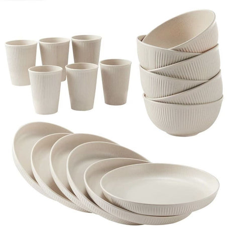 Wheat Straw Dinnerware Set Unbreakable Dinner Plates BPA-Free Dinnerware - Beige - Size 01