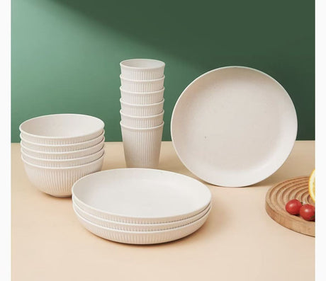 Wheat Straw Dinnerware Set Unbreakable Dinner Plates BPA-Free Dinnerware - Beige - Size 01