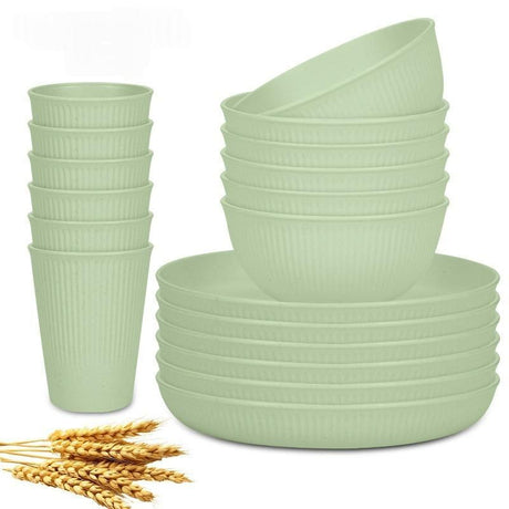 Wheat Straw Dinnerware Set Unbreakable Dinner Plates BPA-Free Dinnerware - Yellow - Size 01
