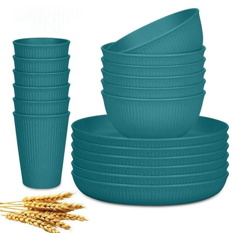 Wheat Straw Dinnerware Set Unbreakable Dinner Plates BPA-Free Dinnerware - Yellow - Size 01