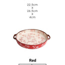 ceramic serving plate, double handled baking dish, pizza pan, cherry blossom pattern, underglaze color, home kitchenware, oven safe dish, baking tray, serving platter, Australian kitchen - Red - Size SET