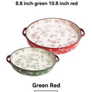ceramic serving plate, double handled baking dish, pizza pan, cherry blossom pattern, underglaze color, home kitchenware, oven safe dish, baking tray, serving platter, Australian kitchen - Red - Size SET