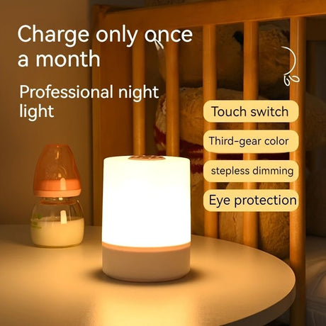 White Silver Touch-Controlled Bedside Lamp Dimmable Table Lamp 3-Color Warm White LED Light