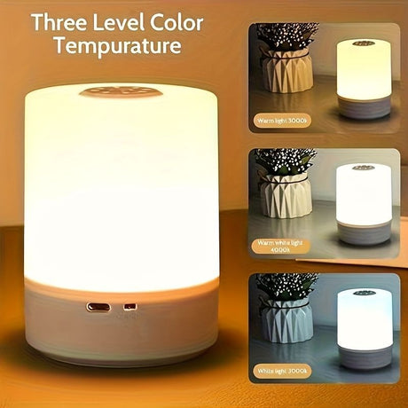 White Silver Touch-Controlled Bedside Lamp Dimmable Table Lamp 3-Color Warm White LED Light