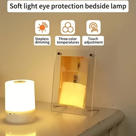 White Silver Touch-Controlled Bedside Lamp Dimmable Table Lamp 3-Color Warm White LED Light