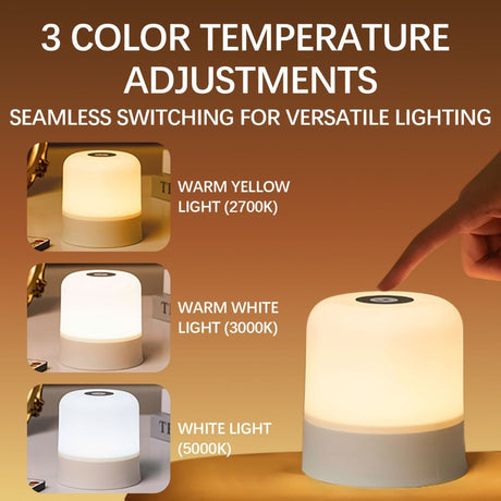 White Portable LED Table Lamp USB-C Rechargeable Lamp Adjustable Brightness Lamp 3