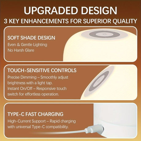 White Portable LED Table Lamp USB-C Rechargeable Lamp Adjustable Brightness Lamp 3