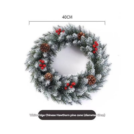 Christmas wreath, artificial wreath, red berries, pine cones, 30CM wreath, Christmas decoration, festive home decor, wreath for door, holiday centrepiece - White - Size 40CM