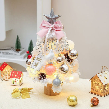 mini desktop Christmas tree, flocked pink Christmas tree, Christmas tree set, Christmas decorations, DIY Christmas tree, Christmas gift, office Christmas decor, festive tabletop tree - Christmas - Size 6