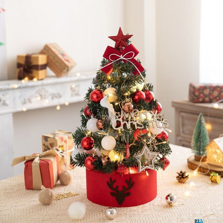 Mini Desktop Christmas Tree Flocked Pink Christmas Tree Christmas Tree Set - red and white - Size 45cm