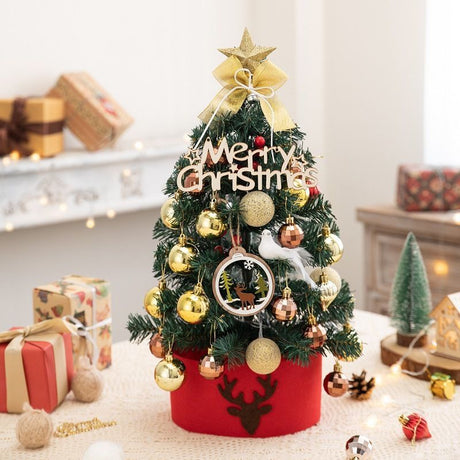 Mini Desktop Christmas Tree Flocked Pink Christmas Tree Christmas Tree Set - Red and gold - Size 60cm