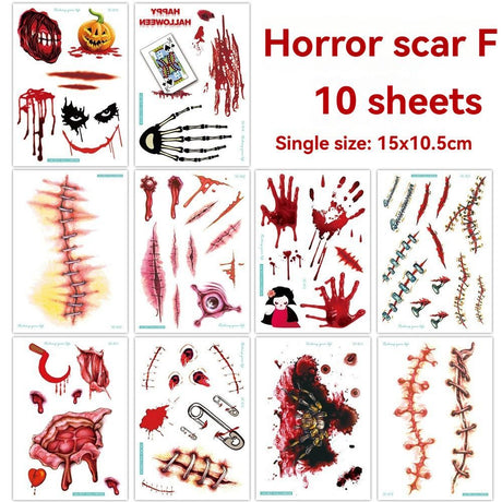 Halloween Tattoos 3D Temporary Tattoos Fake Wound Stickers Blood Wounds - Red - Size scar251-15pcs