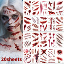 Halloween Tattoos 3D Temporary Tattoos Fake Wound Stickers Blood Wounds - Red - Size scarC-20pcs