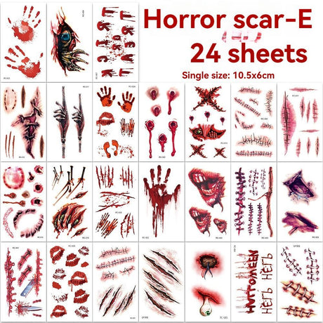 Halloween Tattoos 3D Temporary Tattoos Fake Wound Stickers Blood Wounds - Red - Size scarC-20pcs