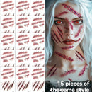 Halloween Tattoos 3D Temporary Tattoos Fake Wound Stickers Blood Wounds - Red - Size scarE-24pcs