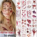 Halloween Tattoos 3D Temporary Tattoos Fake Wound Stickers Blood Wounds - Red - Size scarF-10pcs