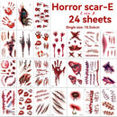 Halloween Tattoos 3D Temporary Tattoos Fake Wound Stickers Blood Wounds - Red - Size scarF-10pcs