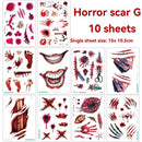 Halloween Tattoos 3D Temporary Tattoos Fake Wound Stickers Blood Wounds - Red - Size scarG-10pcs
