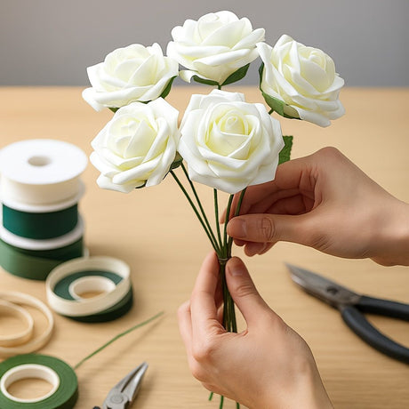 White Artificial Roses Wedding Decorations Bridal Bouquet Wedding Centerpieces