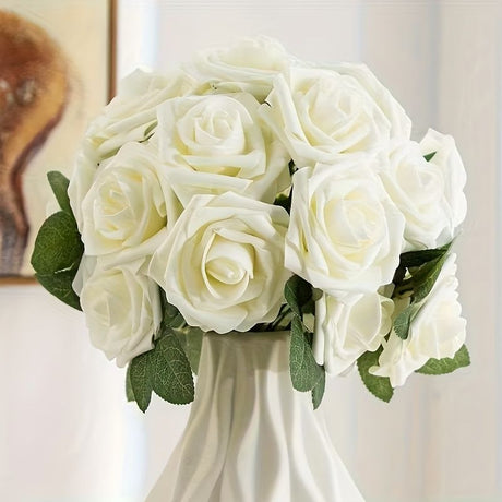 White Artificial Roses Wedding Decorations Bridal Bouquet Wedding Centerpieces