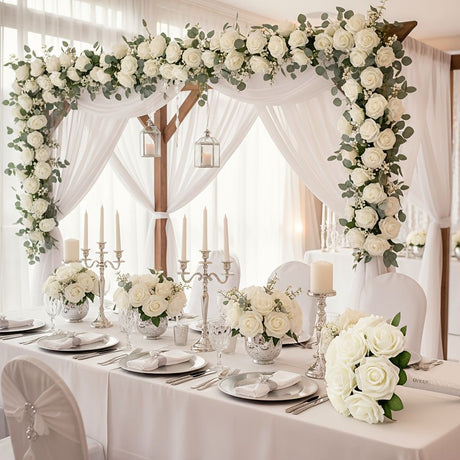White Artificial Roses Wedding Decorations Bridal Bouquet Wedding Centerpieces