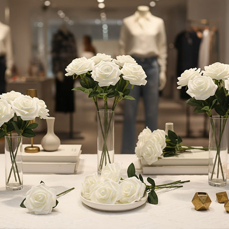 White Artificial Roses Wedding Decorations Bridal Bouquet Wedding Centerpieces