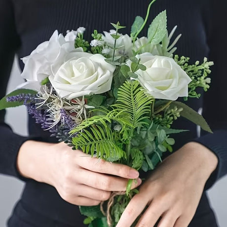 White Artificial Roses Wedding Decorations Bridal Bouquet Wedding Centerpieces