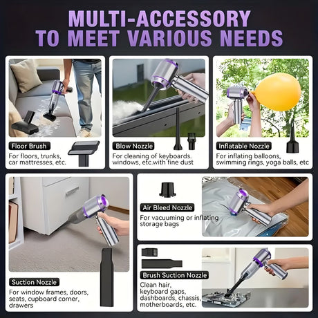 Portable Wireless Vacuum Cleaner 20000PA Vacuum 4-In-1 Vacuum Hand-Held - Gray - Size Brush - less motor with three - gear adjustment and power display