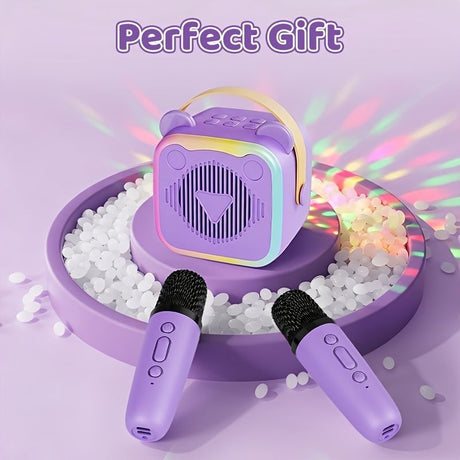 Mini Cat Ear Karaoke Machine Wireless Microphones USB Rechargeable RGB Party - Barbie pink - Size 01