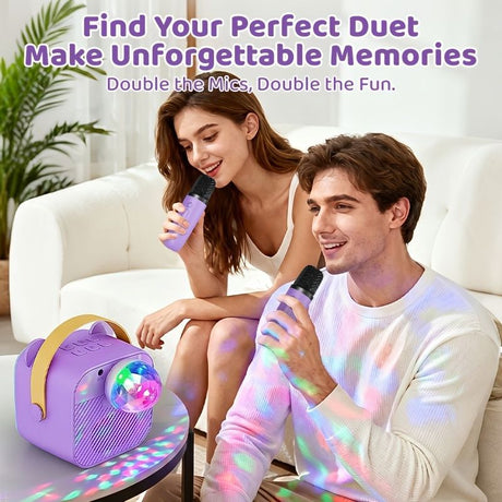 Mini Cat Ear Karaoke Machine Wireless Microphones USB Rechargeable RGB Party - Black - Size 01