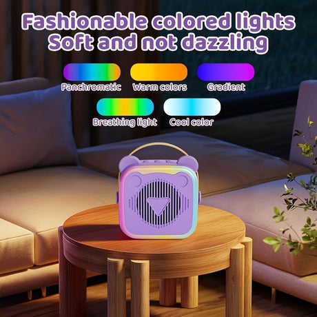 Mini Cat Ear Karaoke Machine Wireless Microphones USB Rechargeable RGB Party - Purple - Size 01