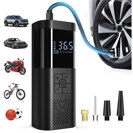 Black Portable Car Tire Inflator 150PSI Inflator Digital Tire Pressure Gauge LED