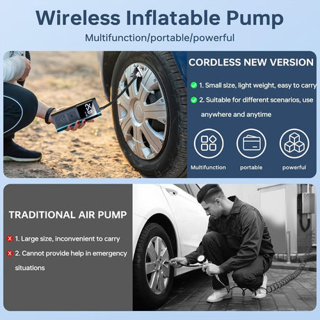 Black Portable Car Tire Inflator 150PSI Inflator Digital Tire Pressure Gauge LED