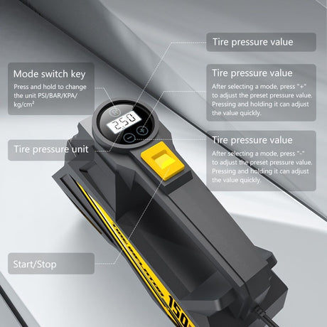Black CaRSun Tire Inflator Portable Air Compressor LED Light Tire Inflator DC 12V