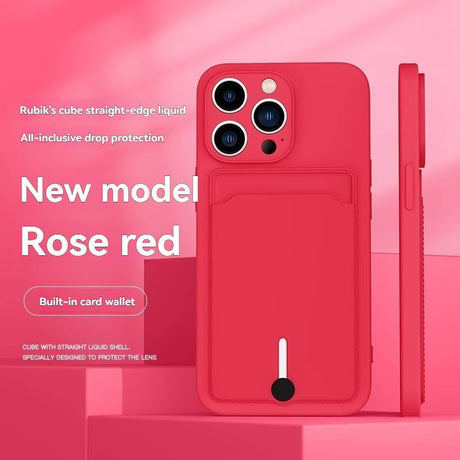 iPhone card holder case, built-in wallet phone case, midnight black phone case, drop protection case, iPhone wallet case Australia, Rubik's cube design case - Red - Size iPhone 16 pro