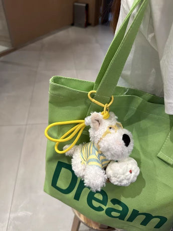 West Highland White Terrier keychain, ice-cream bag charm, plush puppy accessory, cute dog keychain, Australian gift, scribbled puppy plush - Yellow - Size 1