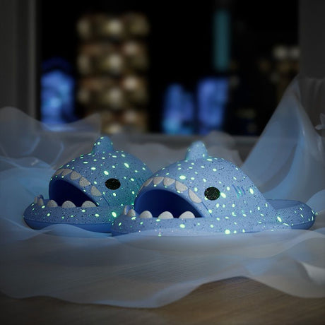 Ladies Shark Slippers Glowing Glitter Slippers Quick-Dry Slippers Non-Slip EVA - Black - Size 45