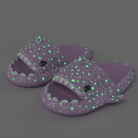 Ladies Shark Slippers Glowing Glitter Slippers Quick-Dry Slippers Non-Slip EVA - Blue - Size 38