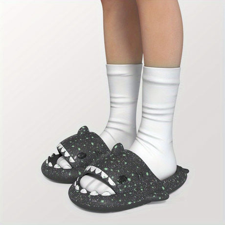 Ladies Shark Slippers Glowing Glitter Slippers Quick-Dry Slippers Non-Slip EVA - Blue - Size 44