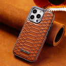 snake-pattern leather phone case, fingerprint-resistant phone case, high-end leather phone case, stylish phone case, durable phone case, Australia - Brown - Size iPhone 15 Pro