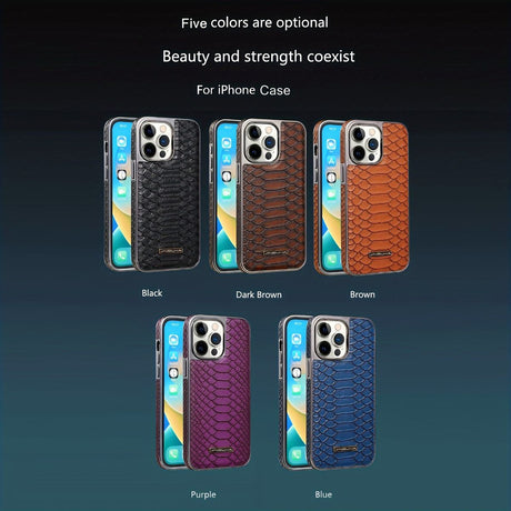 snake-pattern leather phone case, fingerprint-resistant phone case, high-end leather phone case, stylish phone case, durable phone case, Australia - Brown - Size iPhone 15 Pro