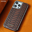 snake-pattern leather phone case, fingerprint-resistant phone case, high-end leather phone case, stylish phone case, durable phone case, Australia - Brown - Size iPhone 15 Pro