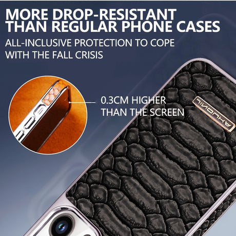snake-pattern leather phone case, fingerprint-resistant phone case, high-end leather phone case, stylish phone case, durable phone case, Australia - Brown - Size iPhone17promax
