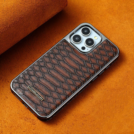 snake-pattern leather phone case, fingerprint-resistant phone case, high-end leather phone case, stylish phone case, durable phone case, Australia - Brown - Size iPhone17promax
