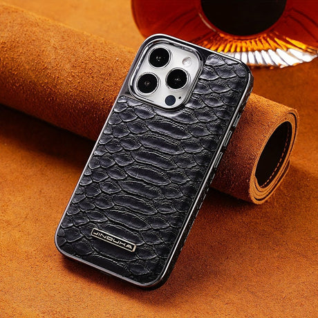snake-pattern leather phone case, fingerprint-resistant phone case, high-end leather phone case, stylish phone case, durable phone case, Australia - Brown - Size iPhone17promax
