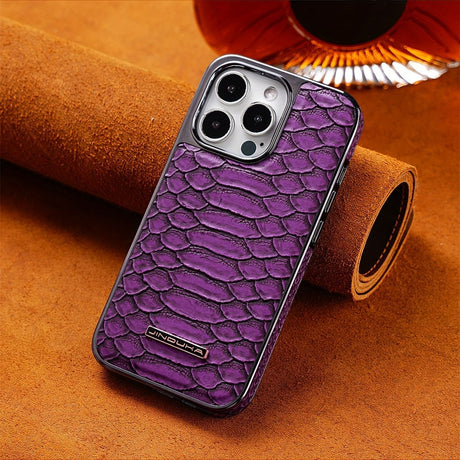 snake-pattern leather phone case, fingerprint-resistant phone case, high-end leather phone case, stylish phone case, durable phone case, Australia - Brown - Size iPhone17promax