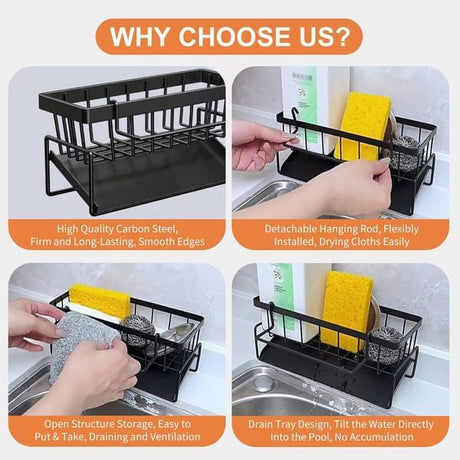 Black Sink Side Storage Rack Kitchen Sink Organiser Space Saving Kitchen Rack Under